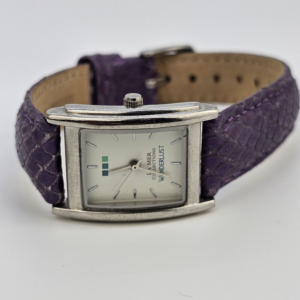 La Mer Collection Women's Watch 22MM White Dial Purple Leather Bands New Battery - Picture 5 of 14